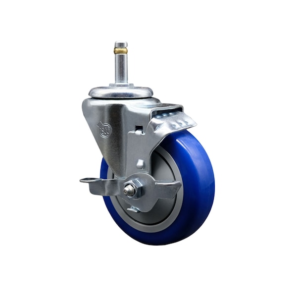 Service Caster 4'' Blue Polyurethane Wheel Swivel 7/16'' Grip Ring Stem Caster with Brake SCC-GR20S414-PPUB-BLUE-TLB-716138 - main